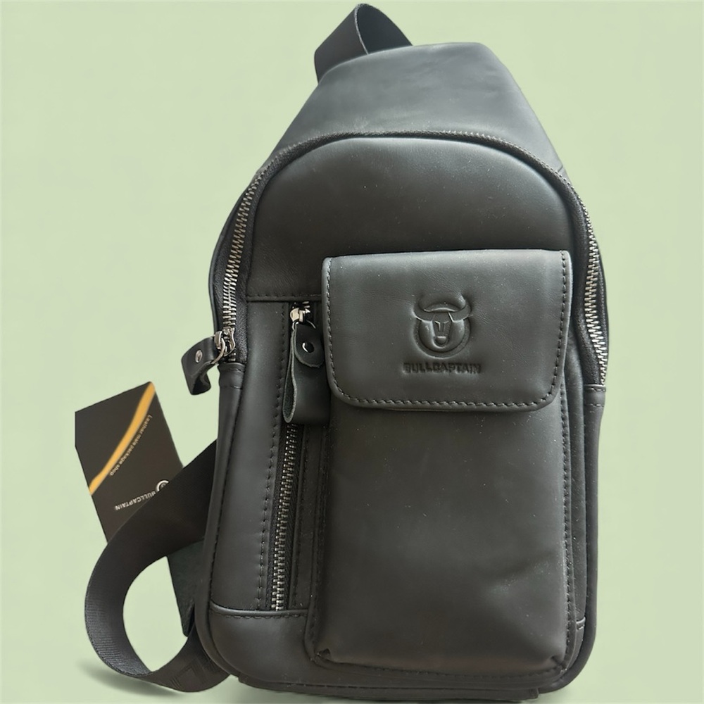 Bullcaptain Black Leather Sling Bag Backpack